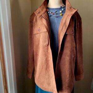 Liverpool Los Angeles XL Faux Suede Utility Shacket Penny Brown Jacket